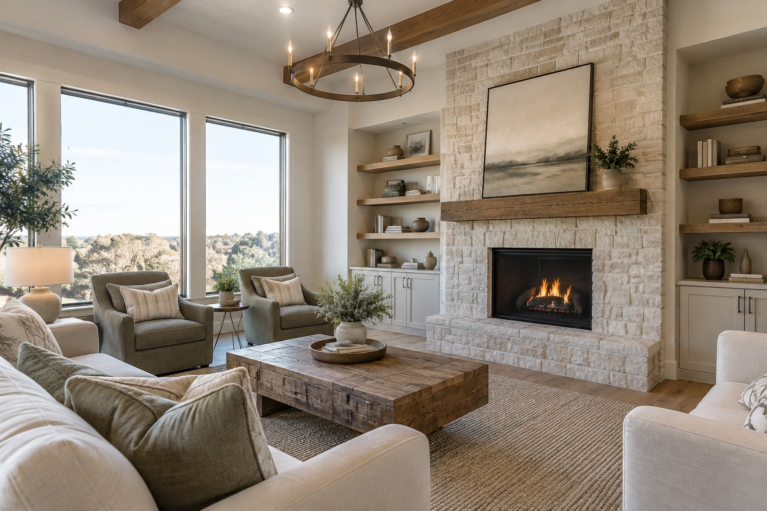 A cozy DFW living room, illustrative